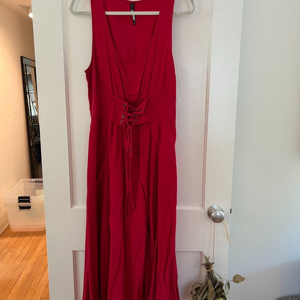 Plenty by Tracy Reese Red/Pink Maxi Dress | Corset Lace-Up Waist | Size 10